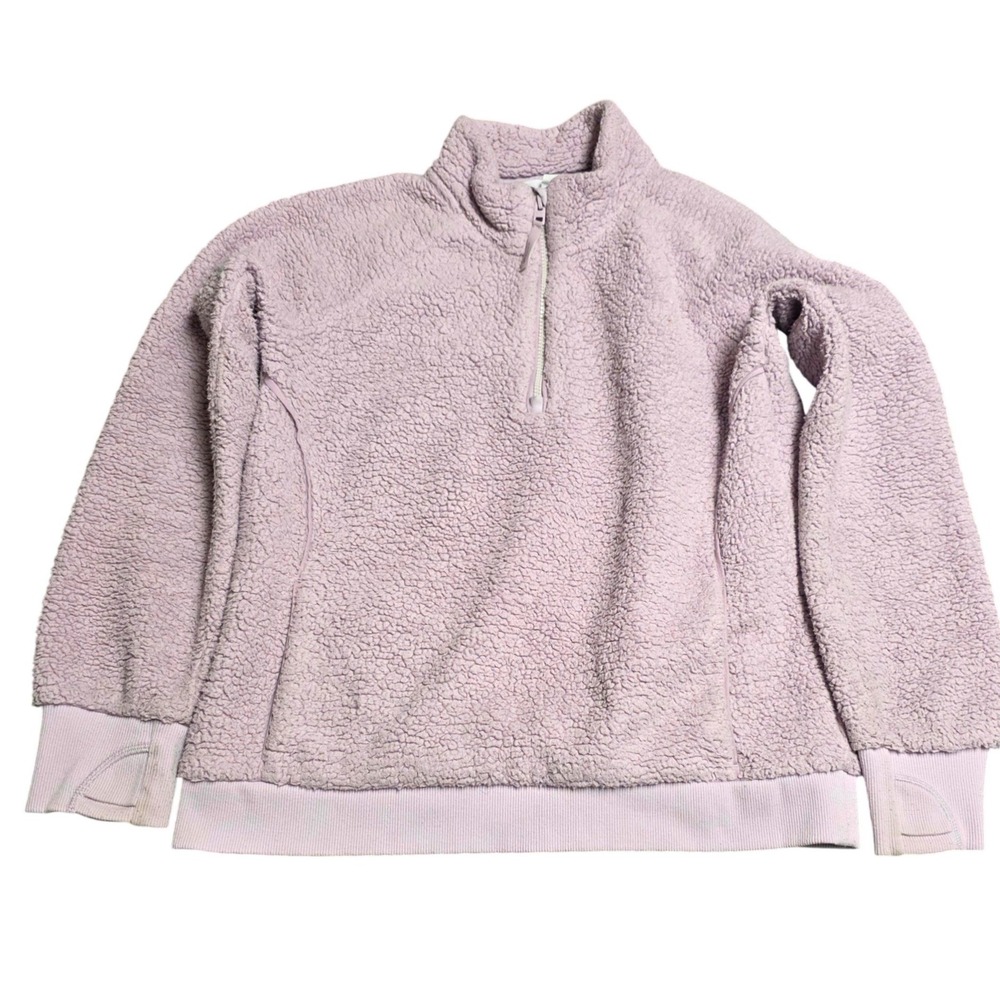 Athleta So Snug Sherpa Half Zip Fleece Pullover Girls Size XL 14 Lavender Purple